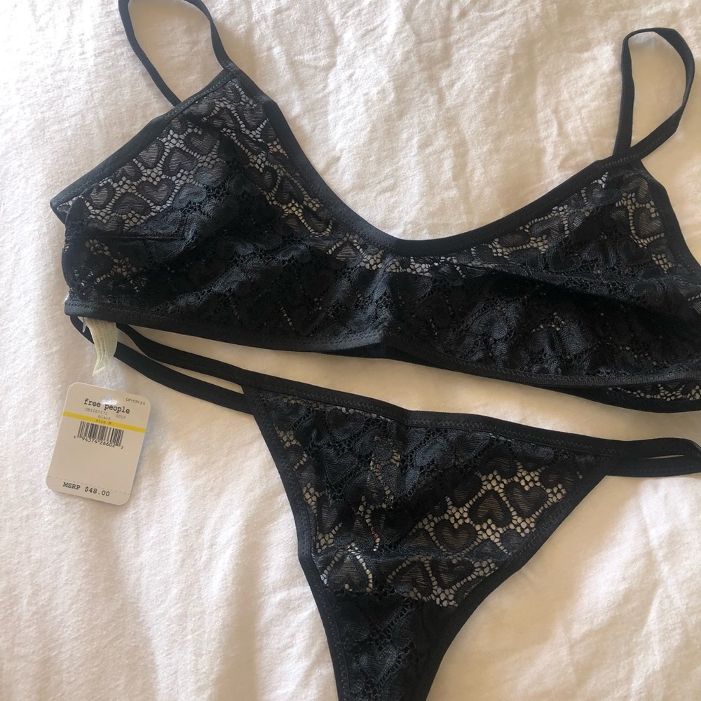 New!Free People Black Kelly Bra + Pantie Set XS, M